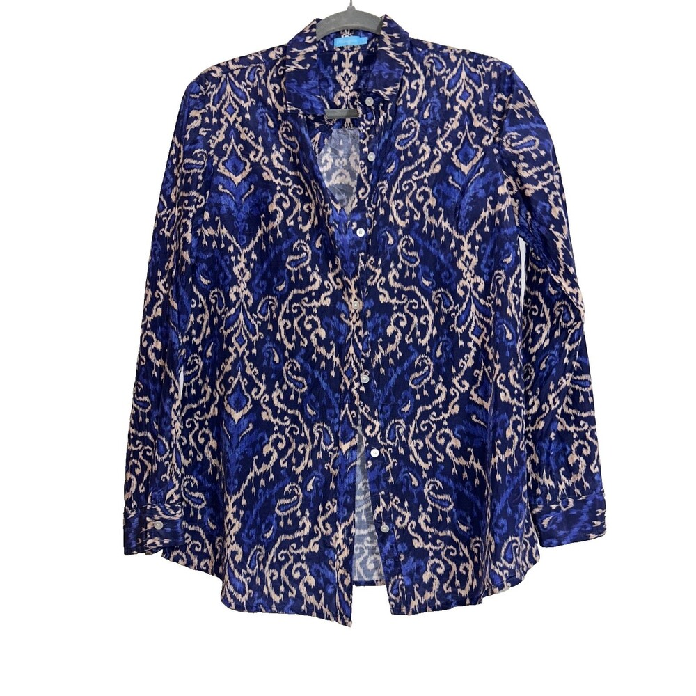 J. McLaughlin Women's Silk Cotton Button Up Shirt size S Paisley Print